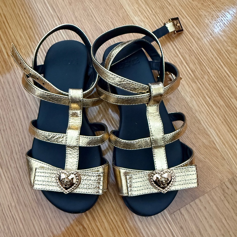Versace Gold Kids Sandals with Heart Detail